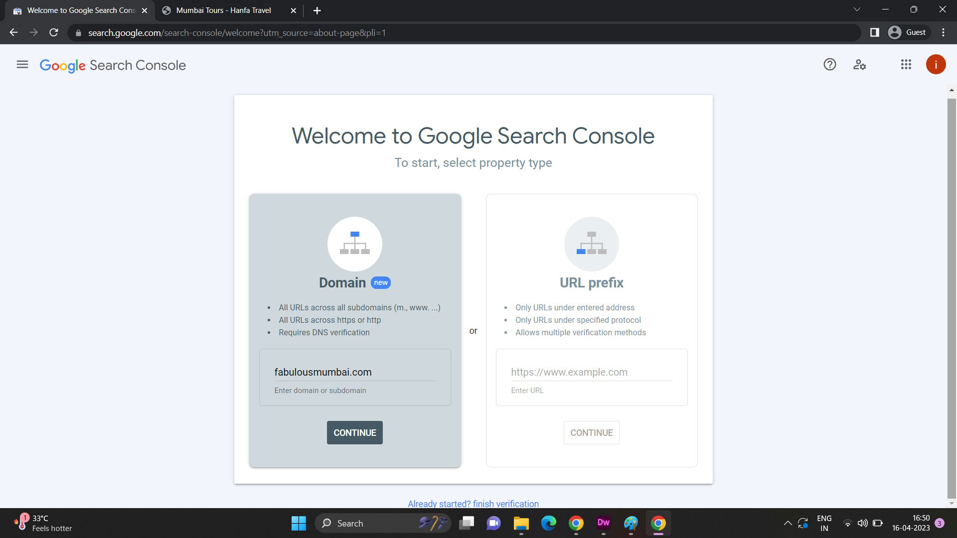 Google Search Console Login Page